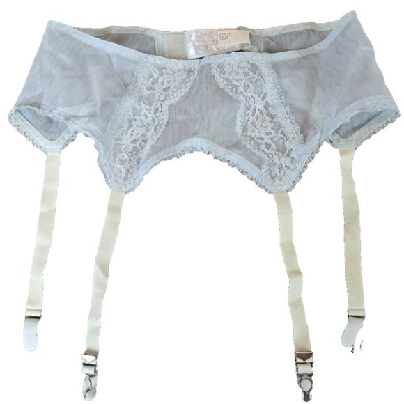 Vtg Vassarette Hollywood Garter Belt Size 28 Baby Blue Nylon Lace Lingerie - Picture 1 of 4